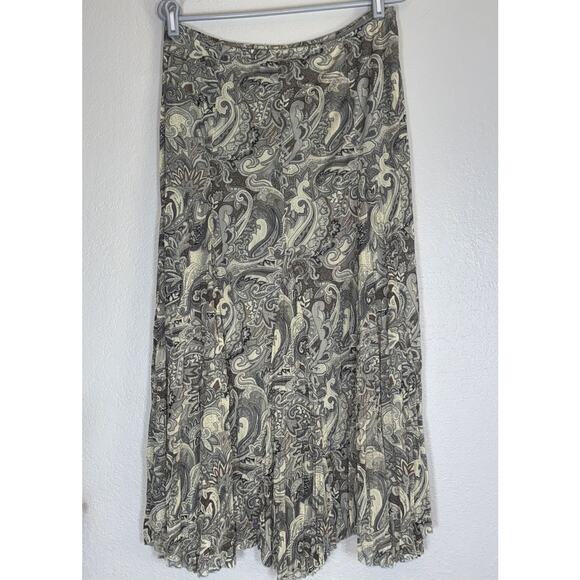 Vintage Y2K Green Paisley Print Mesh Stretchy Midi Skirt Womens Large Earthtones - Picture 2 of 5